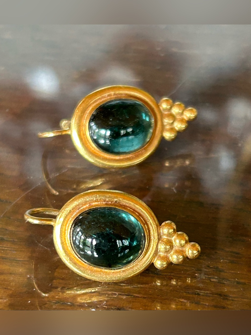 Rare Vintage Temple St Clair Large Green Tourmaline 22k Earrings